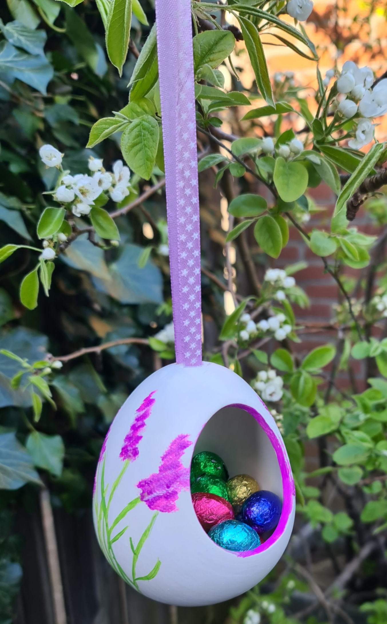 Vogel Voederbakje (hangend) Eivorm - Wit Lavendel